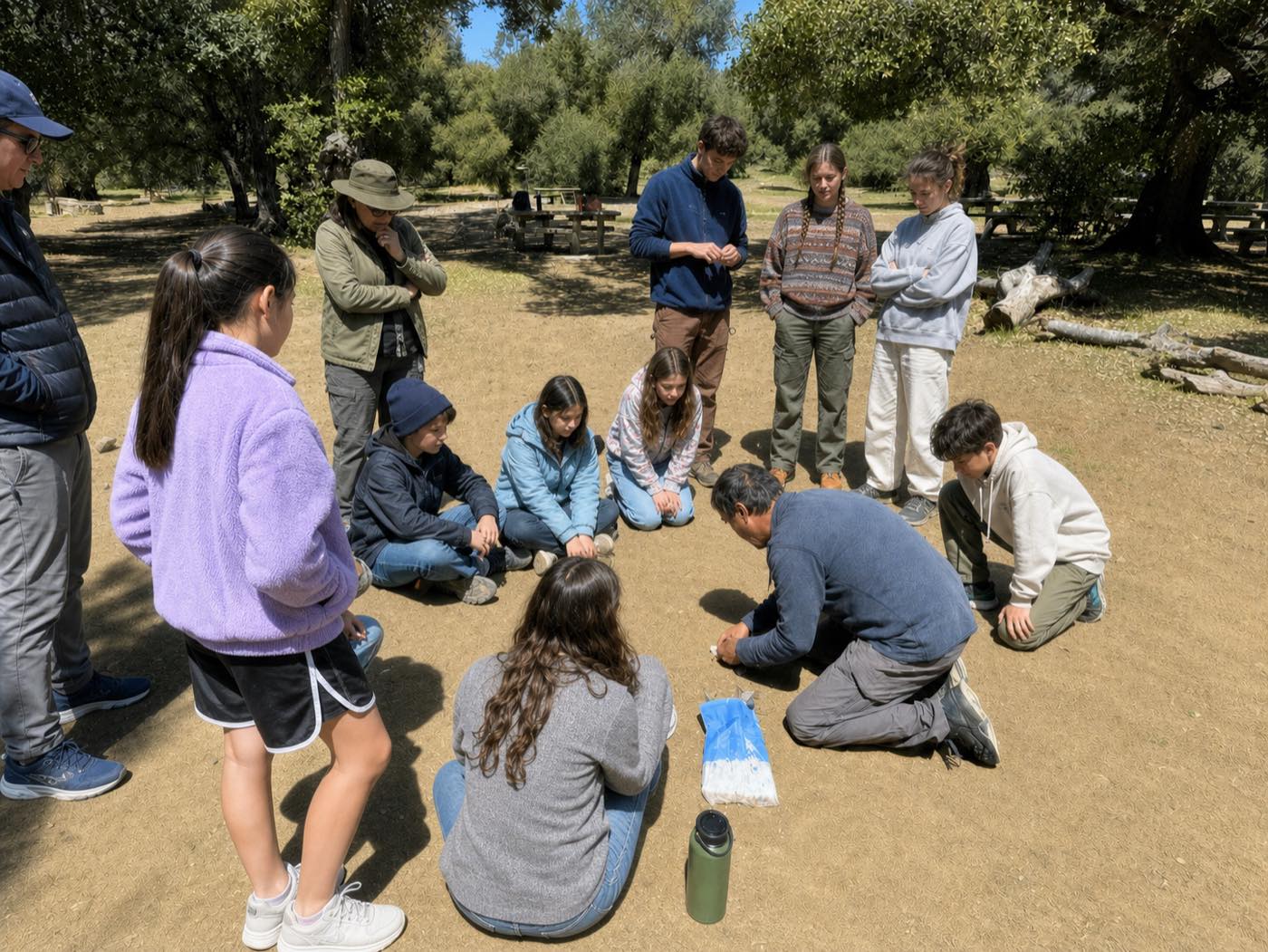 A nature-awareness circle in the oaks